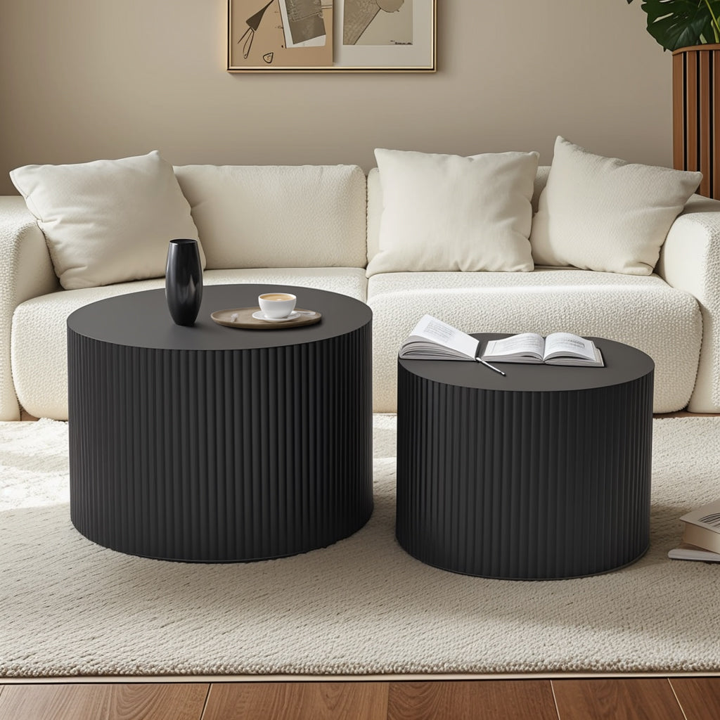 Wave Stripe Nesting Coffee Table Set for Living Room, Bedroom, Black(Set of 2 Pieces) image 3