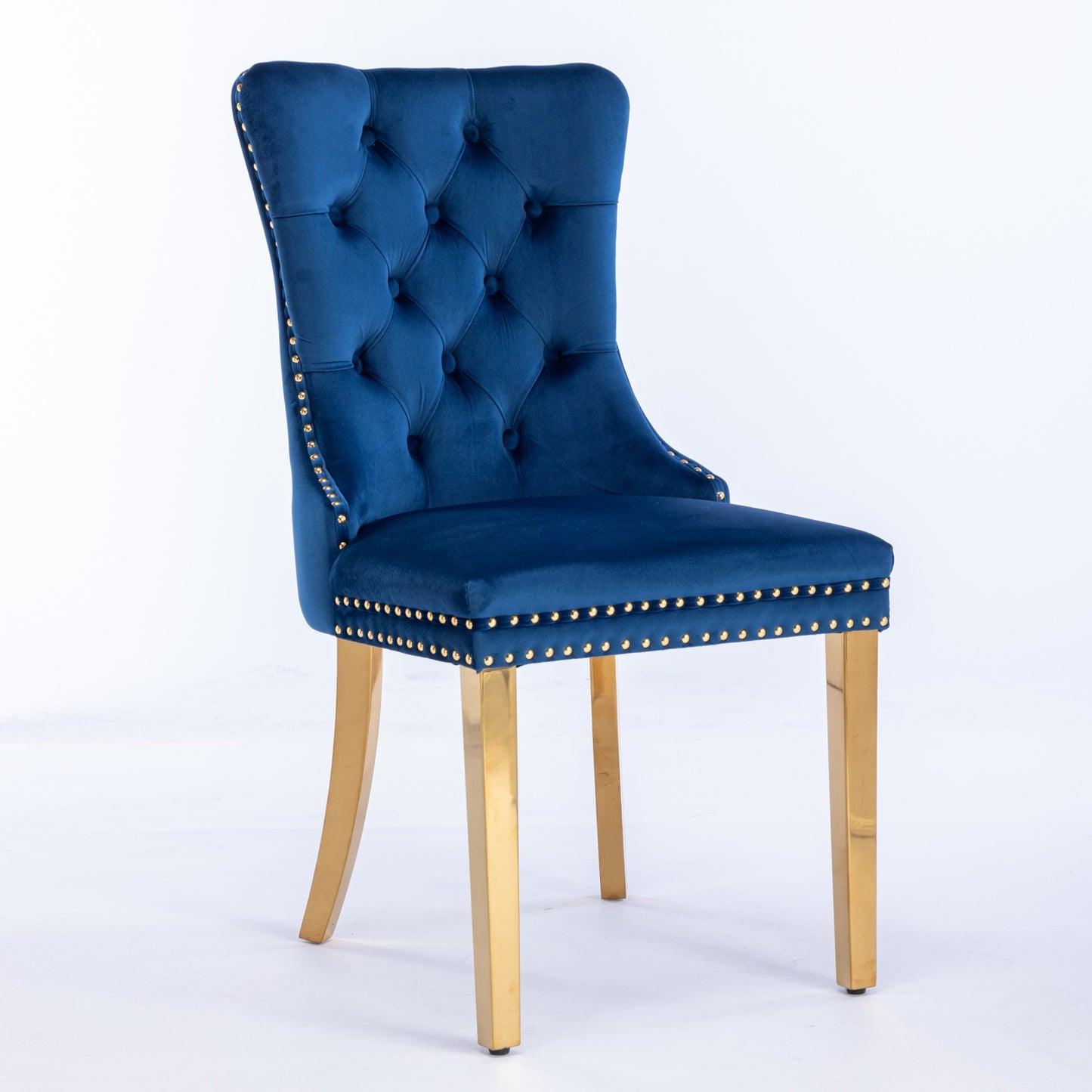 A&A Furniture,Nikki Collection Modern, High-end Tufted Solid Wood Contemporary Velvet Upholstered Dining Chair with Golden Stainless Steel Plating Legs,Nailhead Trim,Set of 2,Blue and Gold, SW1601BL image 3