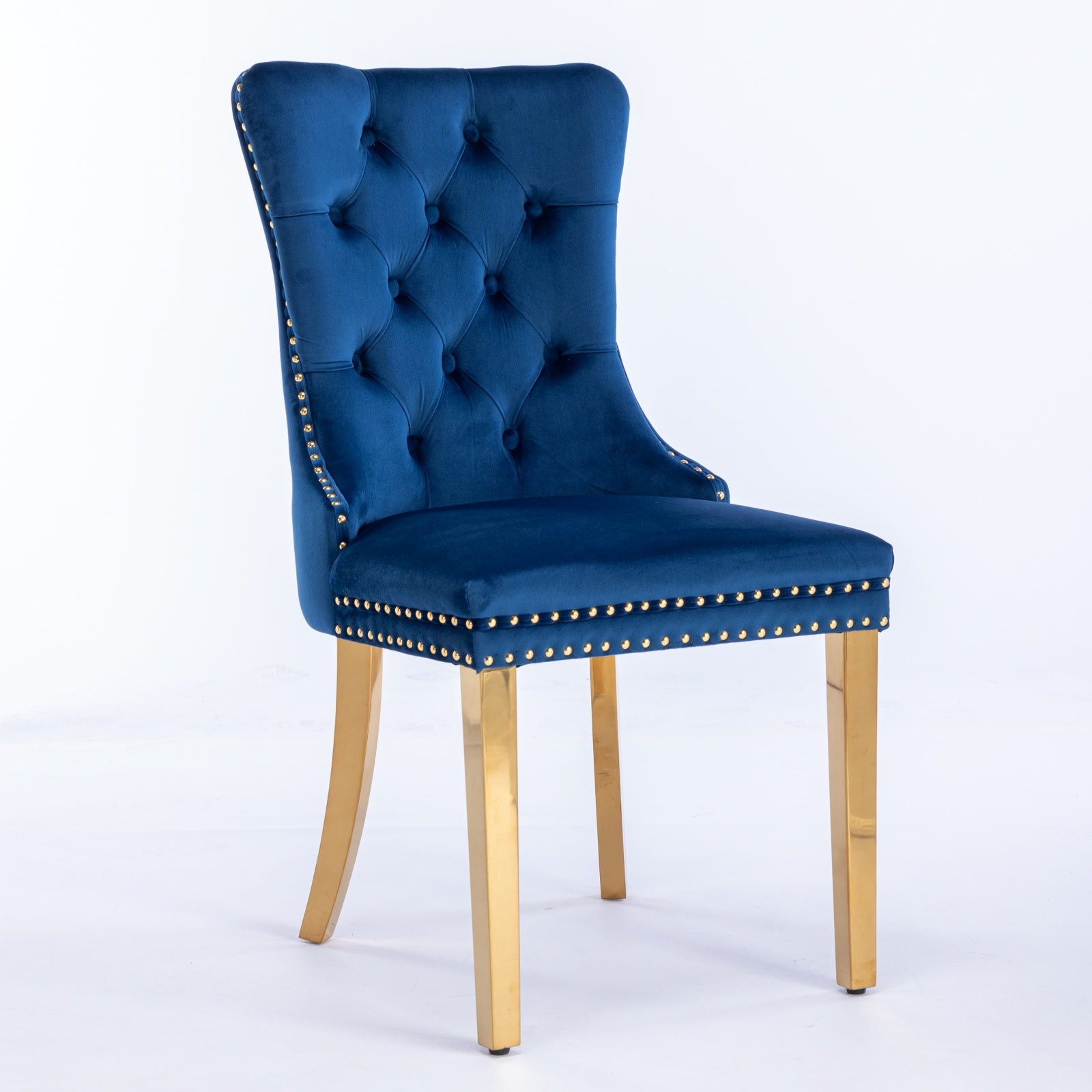A&A Furniture,Nikki Collection Modern, High-end Tufted Solid Wood Contemporary Velvet Upholstered Dining Chair with Golden Stainless Steel Plating Legs,Nailhead Trim,Set of 2,Blue and Gold, SW1601BL image 3