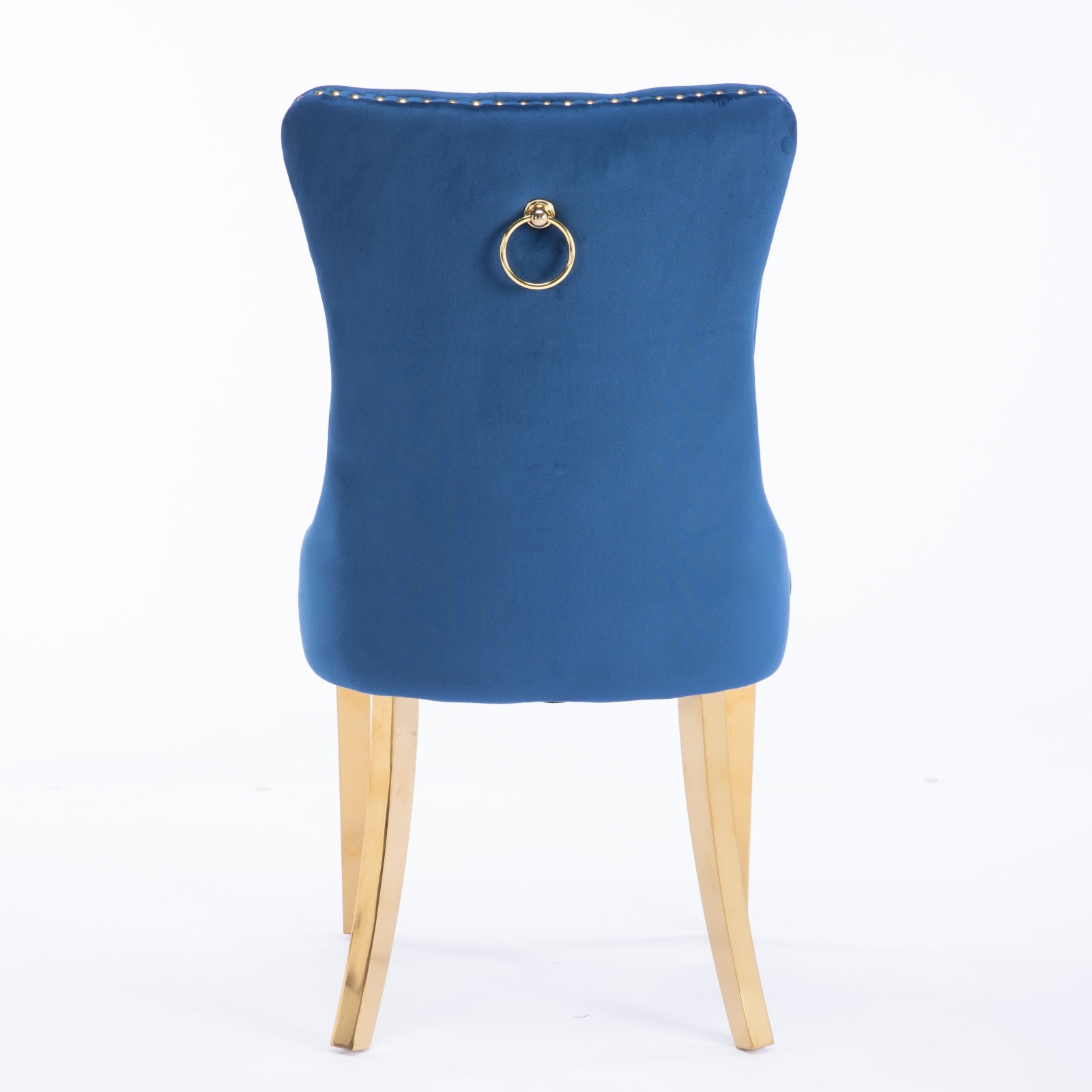 A&A Furniture,Nikki Collection Modern, High-end Tufted Solid Wood Contemporary Velvet Upholstered Dining Chair with Golden Stainless Steel Plating Legs,Nailhead Trim,Set of 2,Blue and Gold, SW1601BL image 7