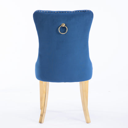 A&A Furniture,Nikki Collection Modern, High-end Tufted Solid Wood Contemporary Velvet Upholstered Dining Chair with Golden Stainless Steel Plating Legs,Nailhead Trim,Set of 2,Blue and Gold, SW1601BL image 7