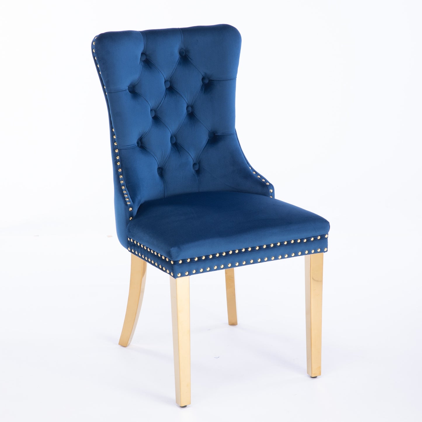 A&A Furniture,Nikki Collection Modern, High-end Tufted Solid Wood Contemporary Velvet Upholstered Dining Chair with Golden Stainless Steel Plating Legs,Nailhead Trim,Set of 2,Blue and Gold, SW1601BL image 4