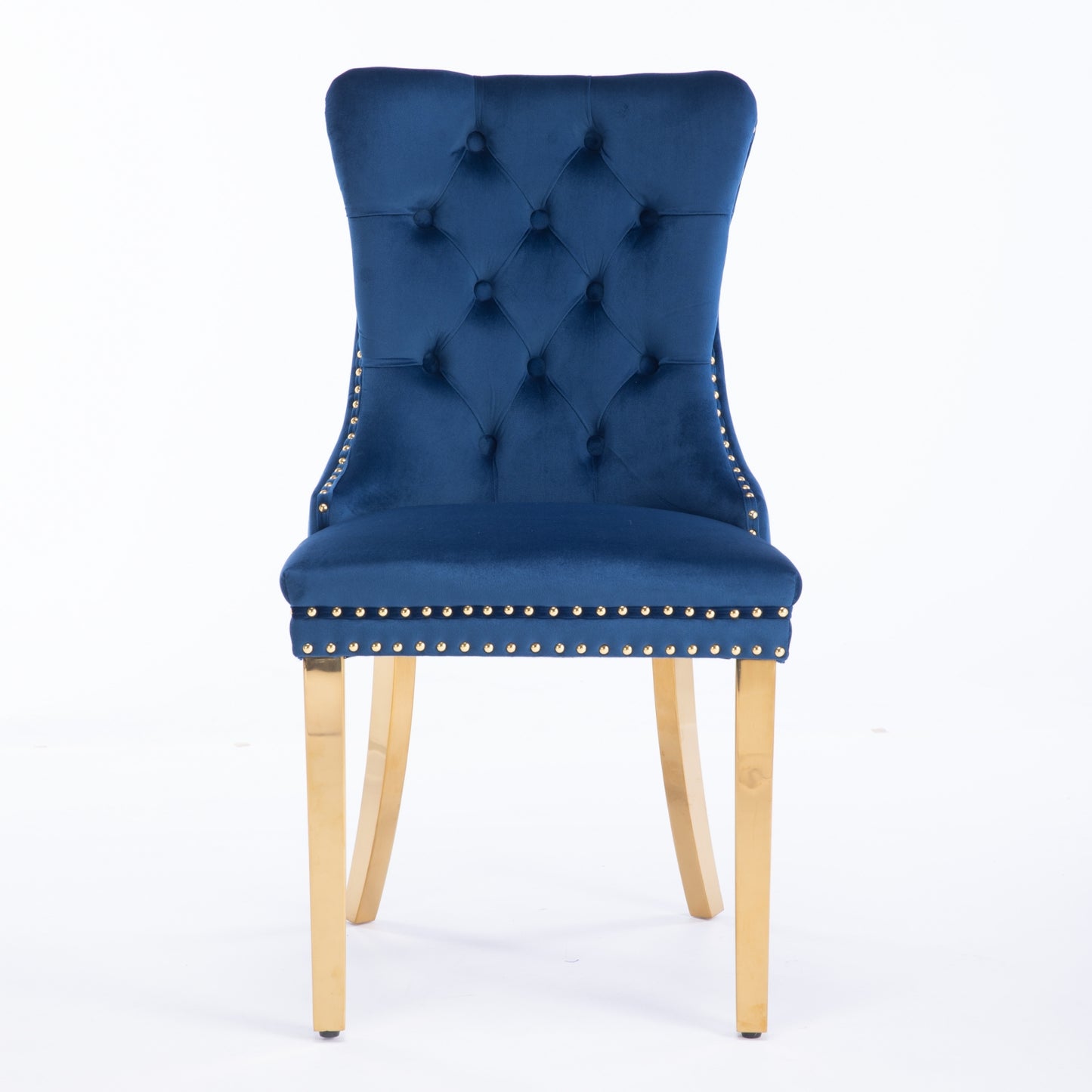 A&A Furniture,Nikki Collection Modern, High-end Tufted Solid Wood Contemporary Velvet Upholstered Dining Chair with Golden Stainless Steel Plating Legs,Nailhead Trim,Set of 2,Blue and Gold, SW1601BL image 2