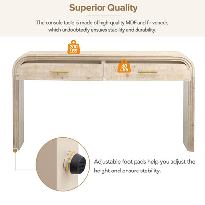 TREXM Unique Retro Silhouette Console Table with Open Style, Two Top Drawers for Entrance, Dinning Room, Living Room (Natural Wood Wash) image 12