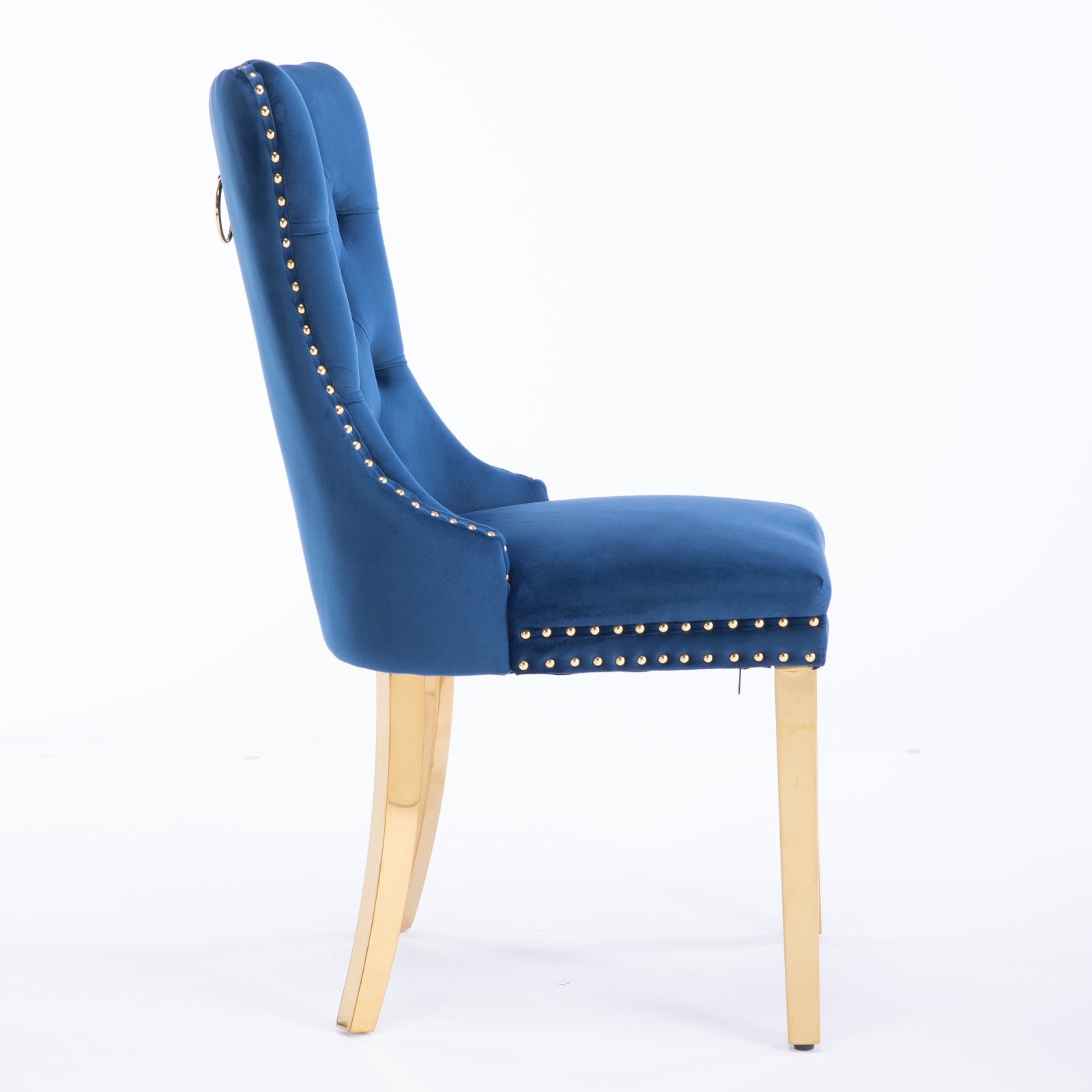 A&A Furniture,Nikki Collection Modern, High-end Tufted Solid Wood Contemporary Velvet Upholstered Dining Chair with Golden Stainless Steel Plating Legs,Nailhead Trim,Set of 2,Blue and Gold, SW1601BL image 5