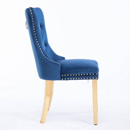 A&A Furniture,Nikki Collection Modern, High-end Tufted Solid Wood Contemporary Velvet Upholstered Dining Chair with Golden Stainless Steel Plating Legs,Nailhead Trim,Set of 2,Blue and Gold, SW1601BL image 5