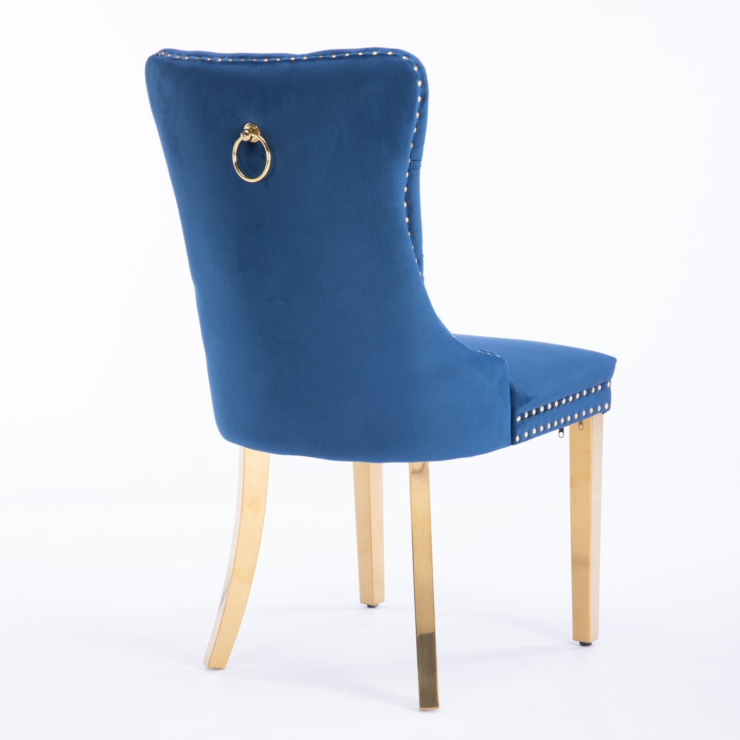 A&A Furniture,Nikki Collection Modern, High-end Tufted Solid Wood Contemporary Velvet Upholstered Dining Chair with Golden Stainless Steel Plating Legs,Nailhead Trim,Set of 2,Blue and Gold, SW1601BL image 6