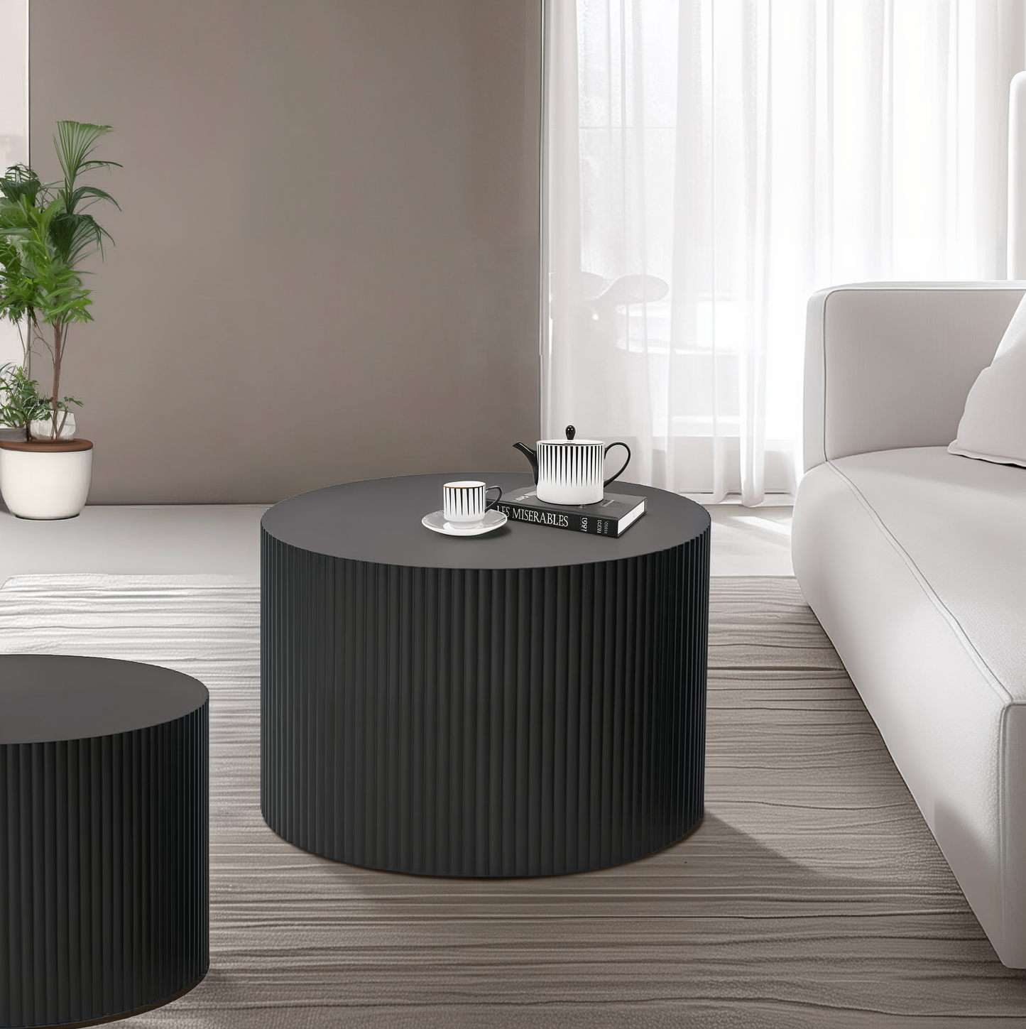 Wave Stripe Nesting Coffee Table Set for Living Room, Bedroom, Black(Set of 2 Pieces) image 5