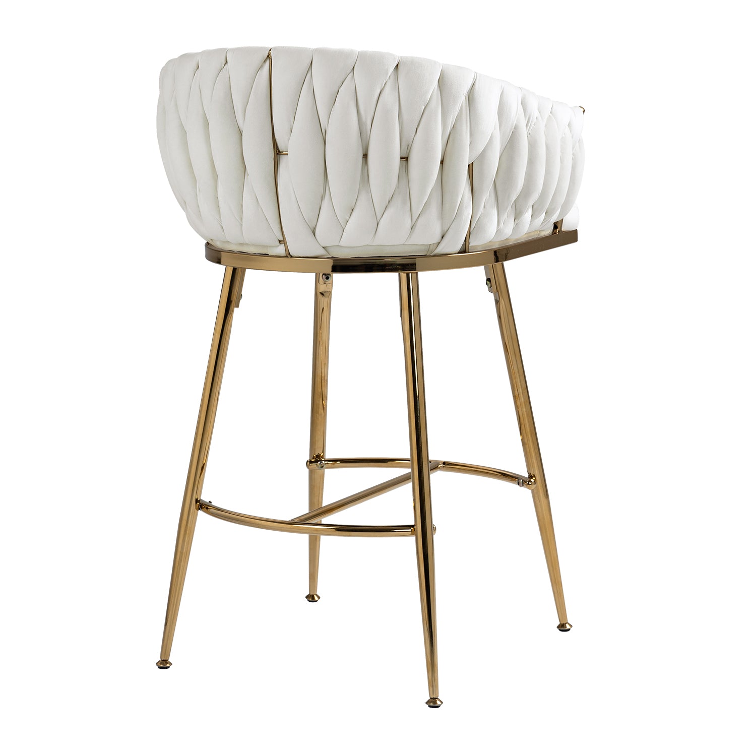 26'' Counter height bar stools velvet kitchen island counter bar stool with hand- wave back,golden chromed base and footrest (BEIGE) image 6