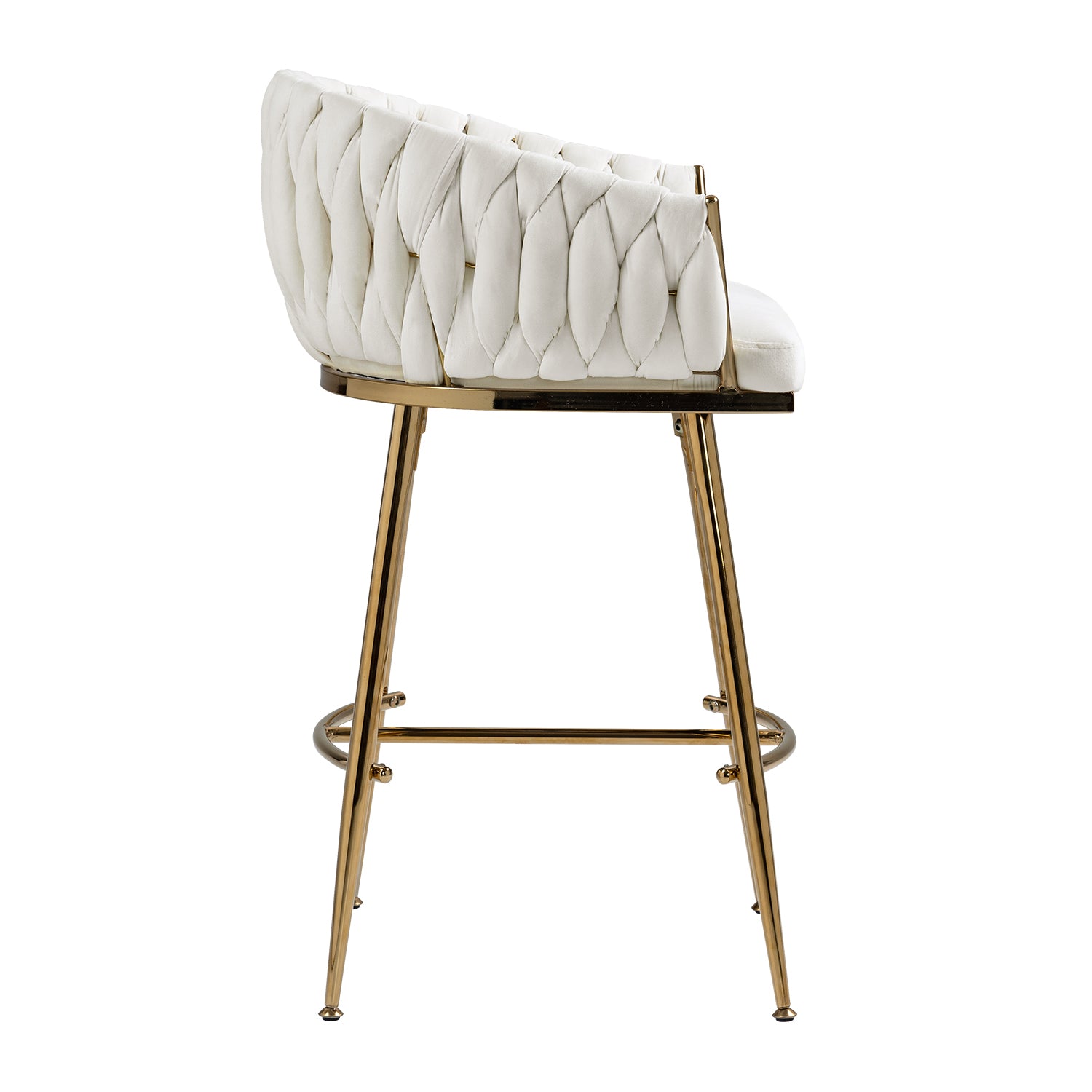 26'' Counter height bar stools velvet kitchen island counter bar stool with hand- wave back,golden chromed base and footrest (BEIGE) image 5