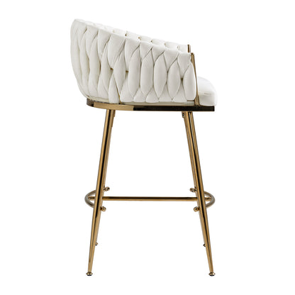 26'' Counter height bar stools velvet kitchen island counter bar stool with hand- wave back,golden chromed base and footrest (BEIGE) image 5