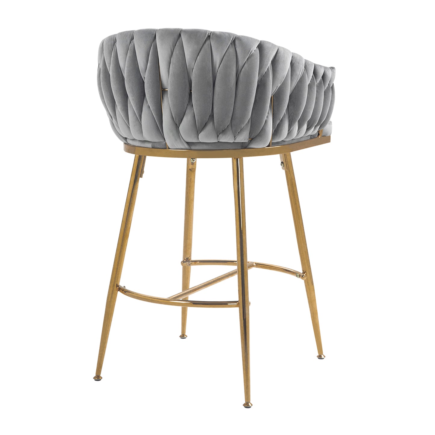26'' Counter height bar stools Set of 2,velvet kitchen island counter bar stool with hand- wave back,golden chromed base and foot rest(GREY) image 6