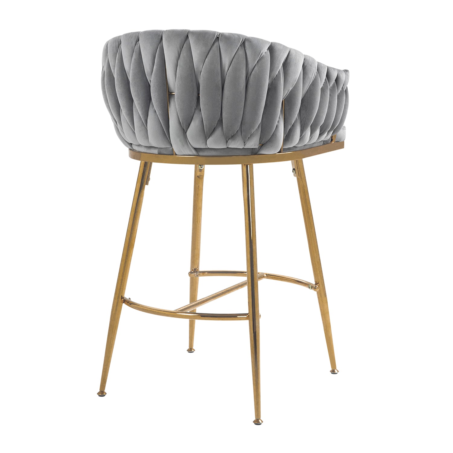 26'' Counter height bar stools Set of 2,velvet kitchen island counter bar stool with hand- wave back,golden chromed base and foot rest(GREY) image 6