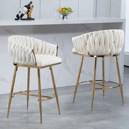 26'' Counter height bar stools velvet kitchen island counter bar stool with hand- wave back,golden chromed base and footrest (BEIGE) image 1