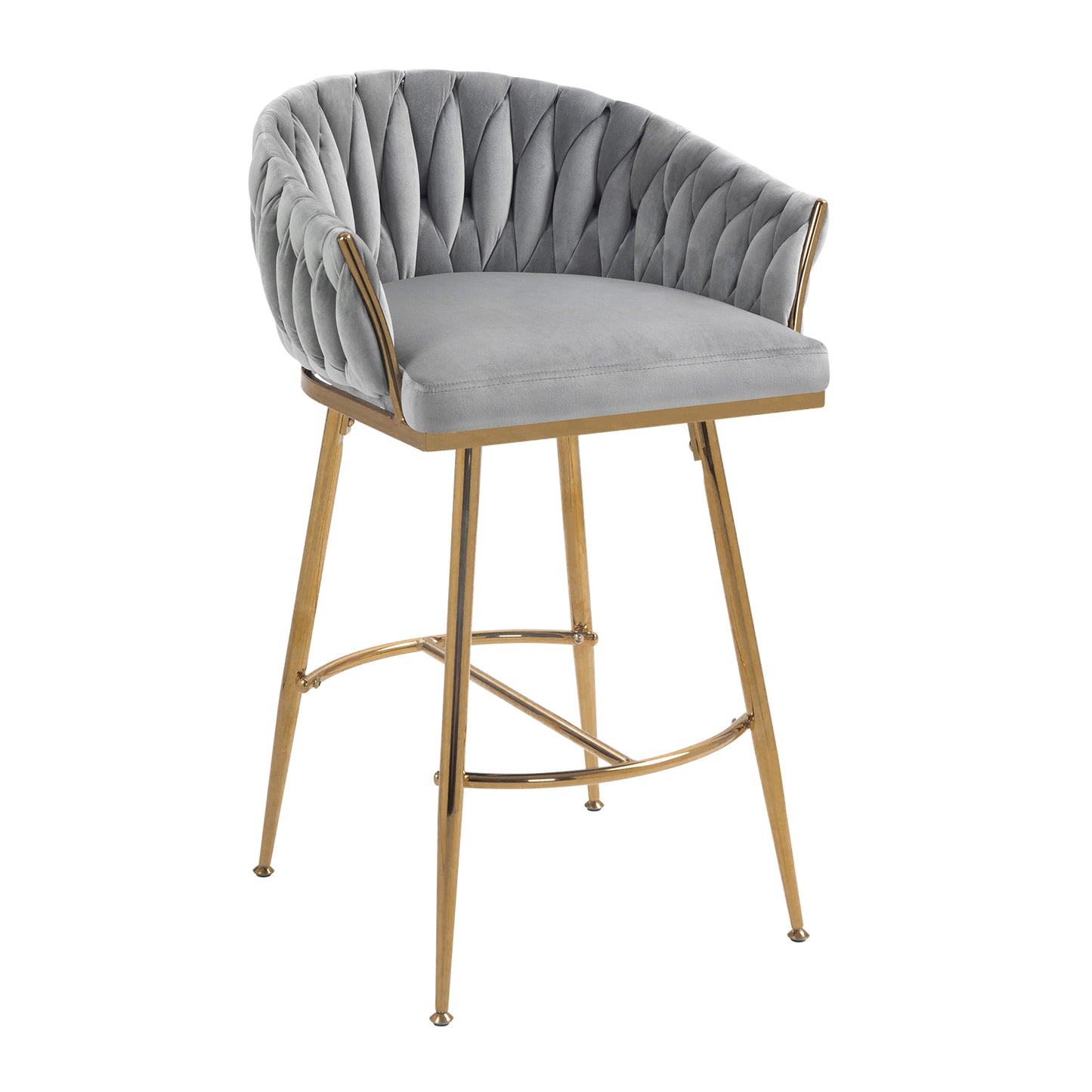 26'' Counter height bar stools Set of 2,velvet kitchen island counter bar stool with hand- wave back,golden chromed base and foot rest(GREY) image 4