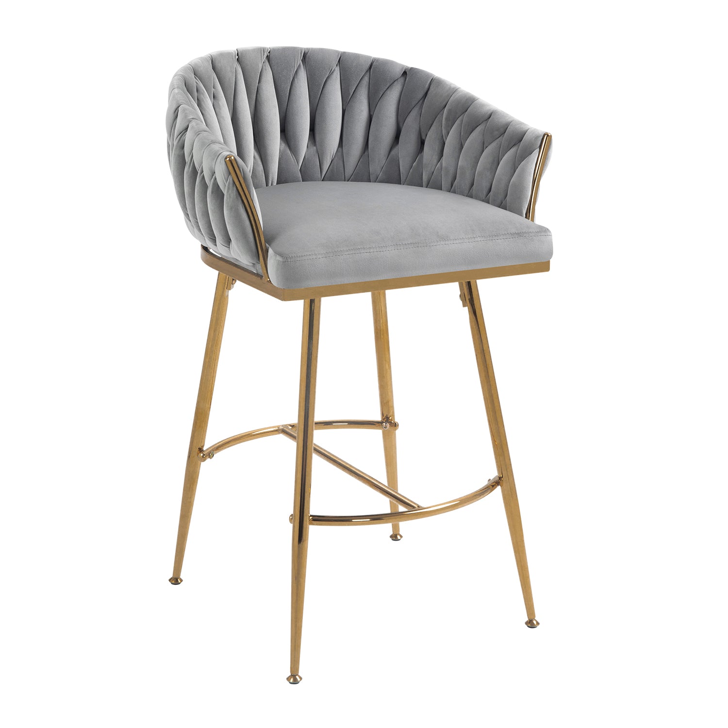26'' Counter height bar stools Set of 2,velvet kitchen island counter bar stool with hand- wave back,golden chromed base and foot rest(GREY) image 4