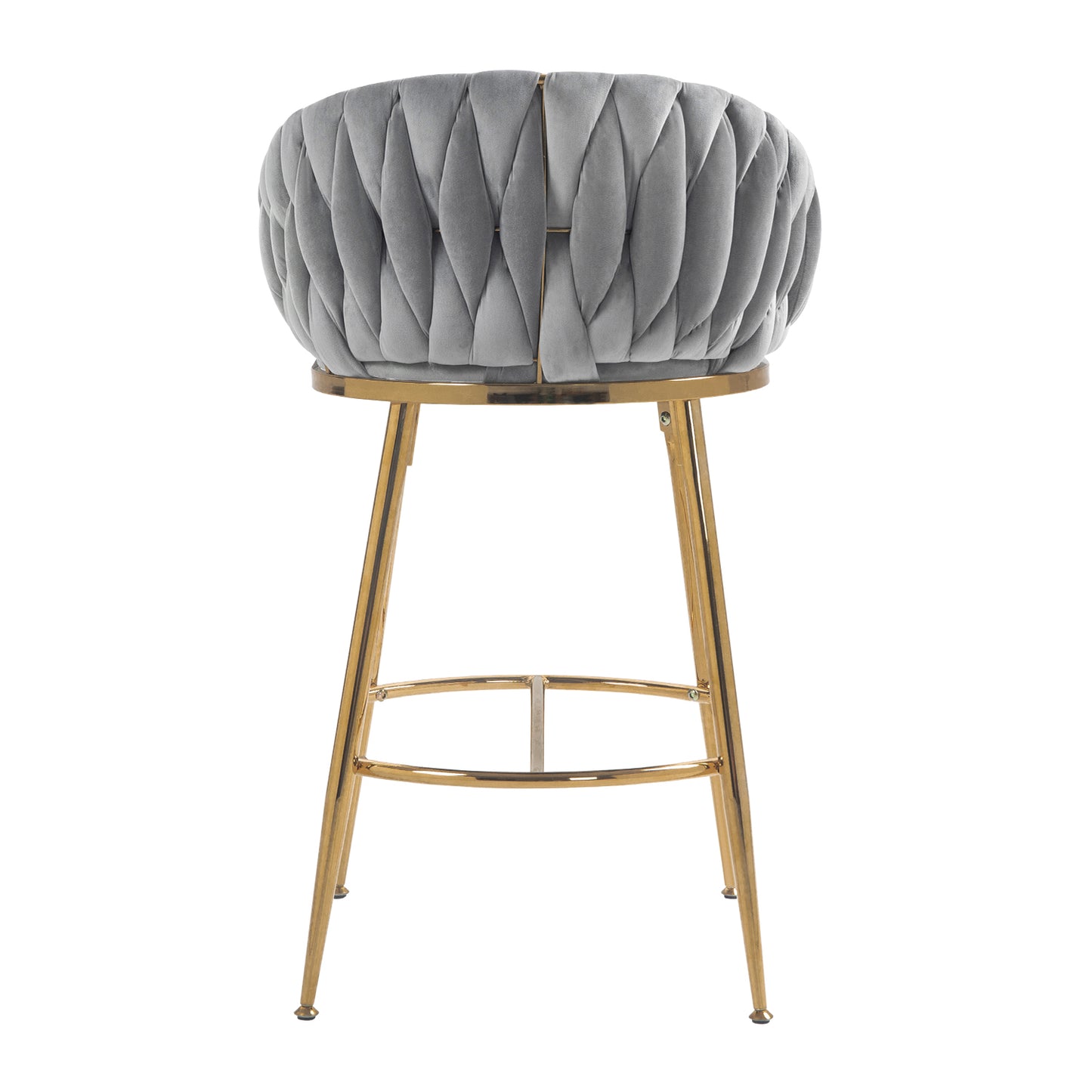 26'' Counter height bar stools Set of 2,velvet kitchen island counter bar stool with hand- wave back,golden chromed base and foot rest(GREY) image 7