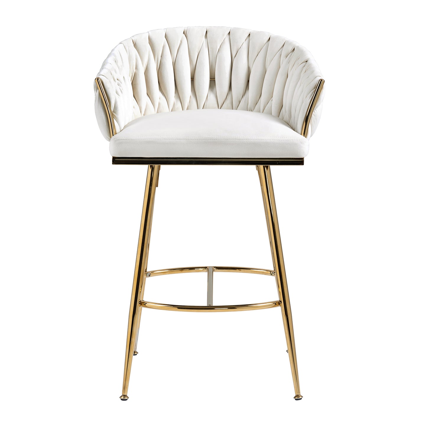 26'' Counter height bar stools velvet kitchen island counter bar stool with hand- wave back,golden chromed base and footrest (BEIGE) image 3