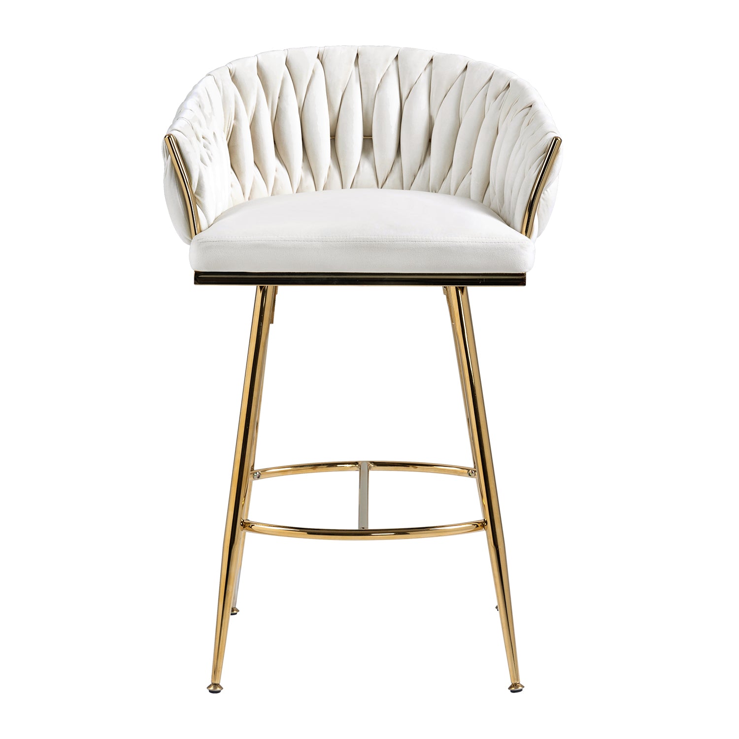 26'' Counter height bar stools velvet kitchen island counter bar stool with hand- wave back,golden chromed base and footrest (BEIGE) image 3