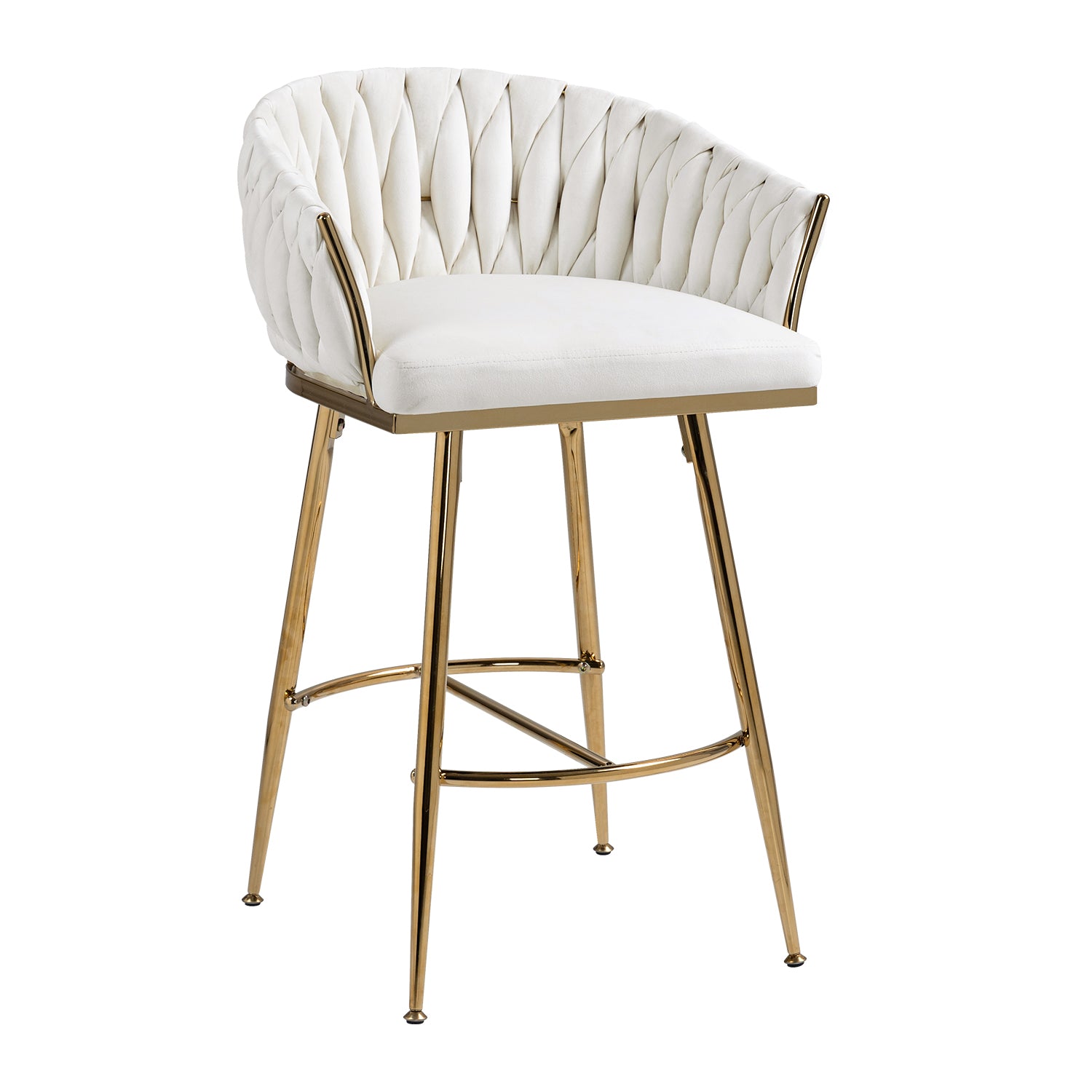 26'' Counter height bar stools velvet kitchen island counter bar stool with hand- wave back,golden chromed base and footrest (BEIGE) image 4