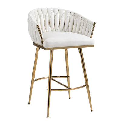 26'' Counter height bar stools velvet kitchen island counter bar stool with hand- wave back,golden chromed base and footrest (BEIGE) image 4