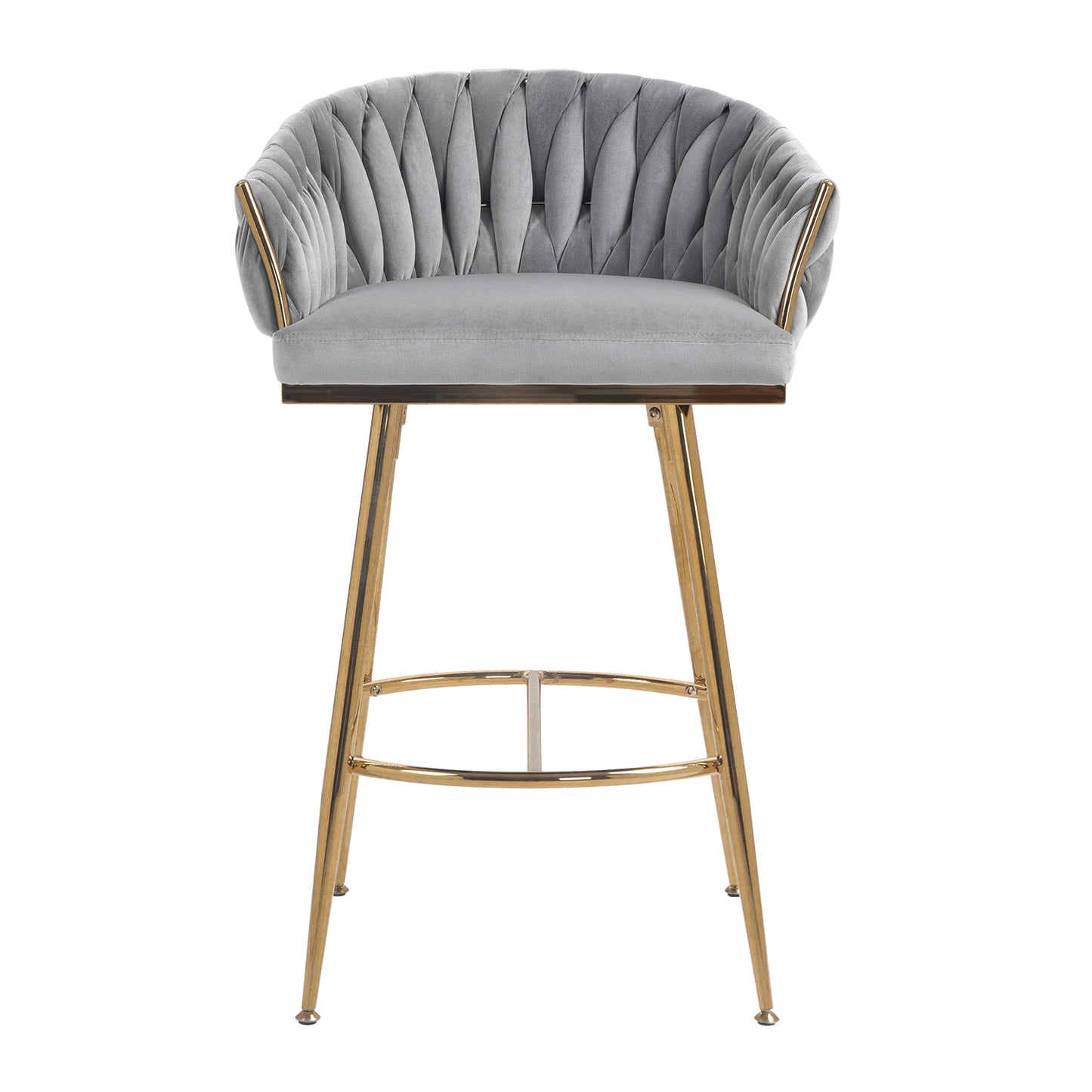 26'' Counter height bar stools Set of 2,velvet kitchen island counter bar stool with hand- wave back,golden chromed base and foot rest(GREY) image 3