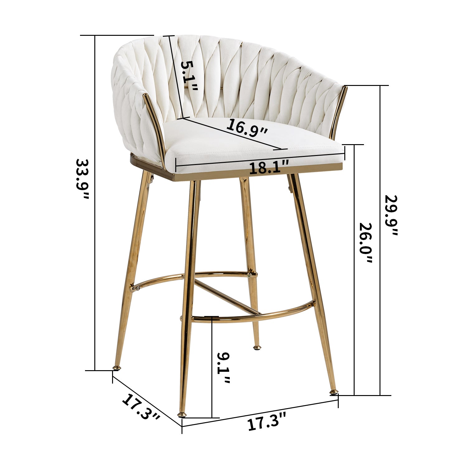 26'' Counter height bar stools velvet kitchen island counter bar stool with hand- wave back,golden chromed base and footrest (BEIGE) image 8