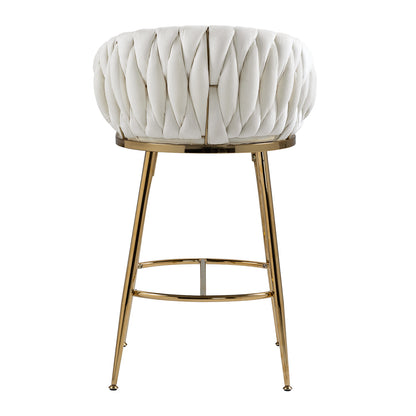 26'' Counter height bar stools velvet kitchen island counter bar stool with hand- wave back,golden chromed base and footrest (BEIGE) image 7