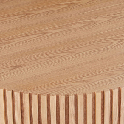 35.43'' Round Wood Coffee Table for Living Room, Modern Handcraft Drum Coffee Table, Circle Wooden Coffee Table for Small Space Apartment ASH.(Same Sku:W876P254011) image 8