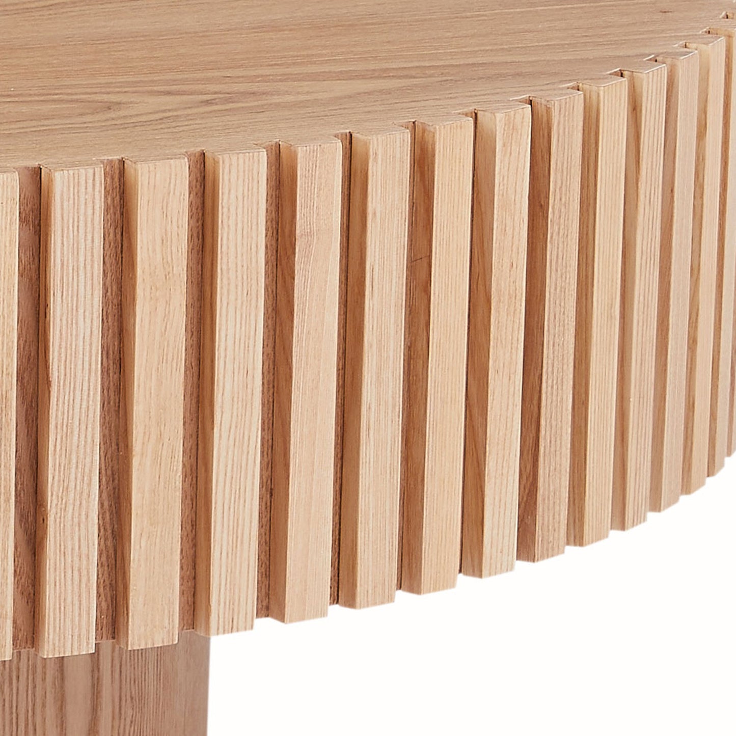 35.43'' Round Wood Coffee Table for Living Room, Modern Handcraft Drum Coffee Table, Circle Wooden Coffee Table for Small Space Apartment ASH.(Same Sku:W876P254011) image 3
