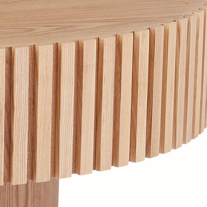35.43'' Round Wood Coffee Table for Living Room, Modern Handcraft Drum Coffee Table, Circle Wooden Coffee Table for Small Space Apartment ASH.(Same Sku:W876P254011) image 3