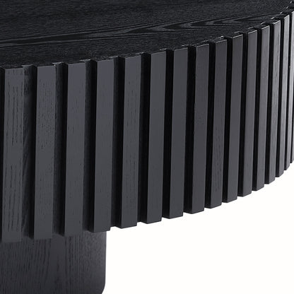 31.49'' Nesting Round Wood Coffee table for Apartment, Modern Living Room Coffee Table with Sturdy Pedestal,BLACK (Same Sku:W876P243950) image 4