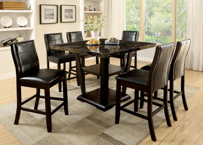 Transitional Dining Room Counter Height Chairs Set of 2pc High Chairs only Brown Cherry Unique Curved Back Espresso Leatherette Padded Seat image 11