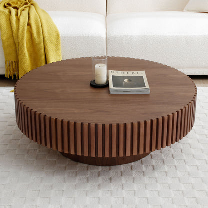 31.49'' Round Coffee Table Small Coffee Table for Apartment, Modern Living Room Coffee Table with Sturdy Pedestal,WALNUT (Same Sku:W876P243947) image 2