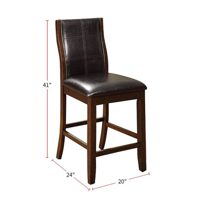 Transitional Dining Room Counter Height Chairs Set of 2pc High Chairs only Brown Cherry Unique Curved Back Espresso Leatherette Padded Seat image 7