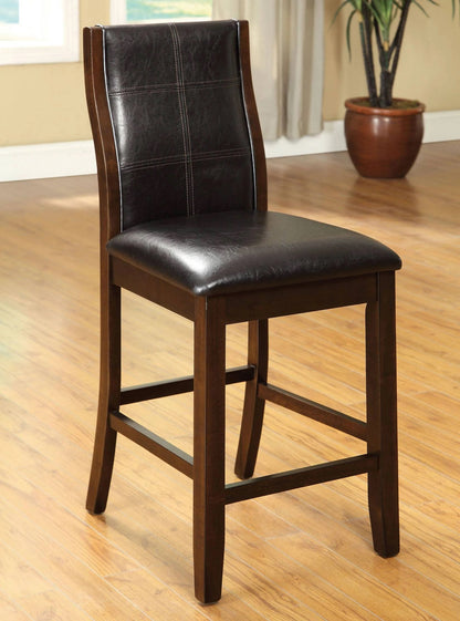 Transitional Dining Room Counter Height Chairs Set of 2pc High Chairs only Brown Cherry Unique Curved Back Espresso Leatherette Padded Seat image 8