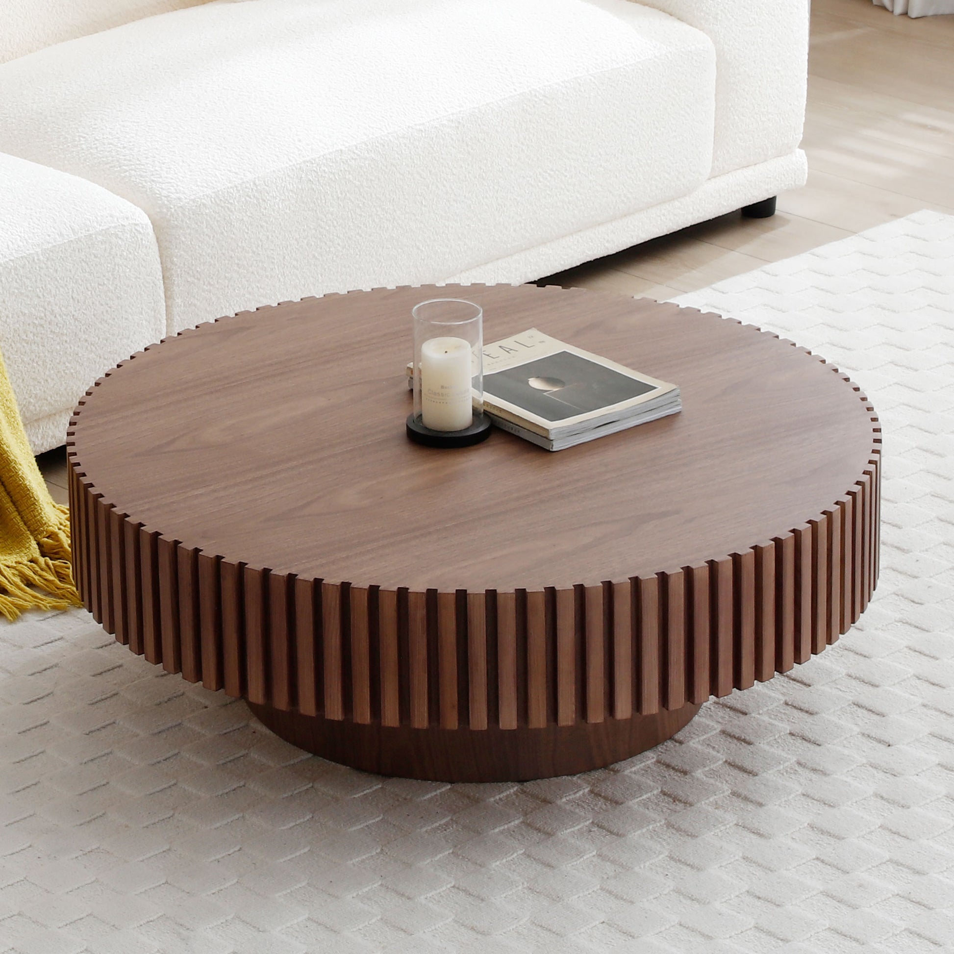 31.49'' Round Coffee Table Small Coffee Table for Apartment, Modern Living Room Coffee Table with Sturdy Pedestal,WALNUT (Same Sku:W876P243947) image 5