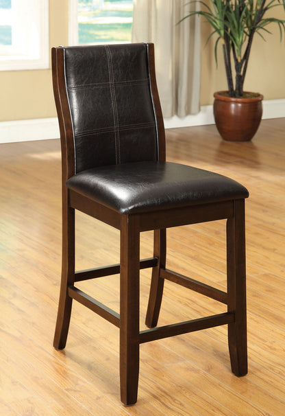 Transitional Dining Room Counter Height Chairs Set of 2pc High Chairs only Brown Cherry Unique Curved Back Espresso Leatherette Padded Seat image 2