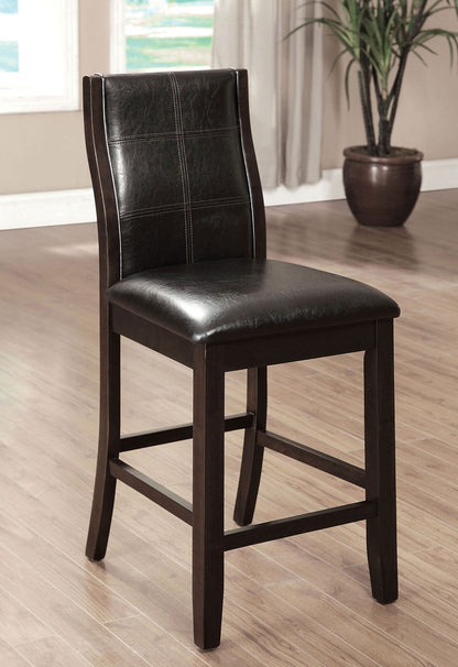 Transitional Dining Room Counter Height Chairs Set of 2pc High Chairs only Brown Cherry Unique Curved Back Espresso Leatherette Padded Seat image 5