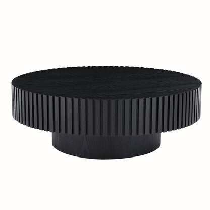 31.49'' Nesting Round Wood Coffee table for Apartment, Modern Living Room Coffee Table with Sturdy Pedestal,BLACK (Same Sku:W876P243950) image 1
