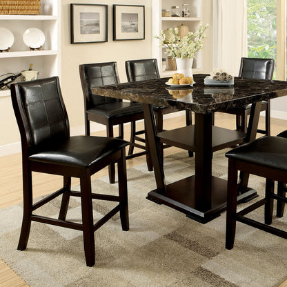 Transitional Dining Room Counter Height Chairs Set of 2pc High Chairs only Brown Cherry Unique Curved Back Espresso Leatherette Padded Seat image 3