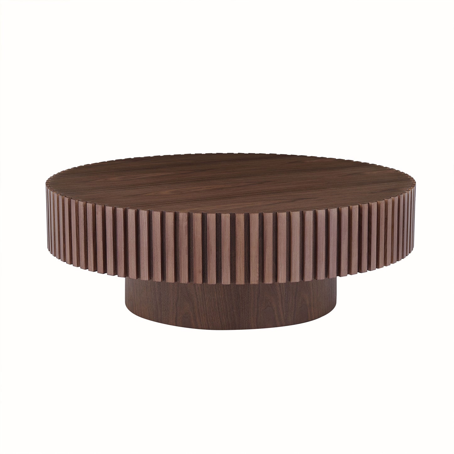 31.49'' Round Coffee Table Small Coffee Table for Apartment, Modern Living Room Coffee Table with Sturdy Pedestal,WALNUT (Same Sku:W876P243947) image 1