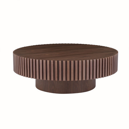 31.49'' Round Coffee Table Small Coffee Table for Apartment, Modern Living Room Coffee Table with Sturdy Pedestal,WALNUT (Same Sku:W876P243947) image 1