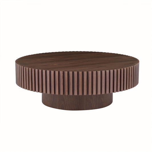 31.49'' Round Coffee Table Small Coffee Table for Apartment, Modern Living Room Coffee Table with Sturdy Pedestal,WALNUT (Same Sku:W876P243947) image 1