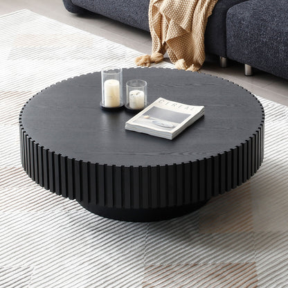 31.49'' Nesting Round Wood Coffee table for Apartment, Modern Living Room Coffee Table with Sturdy Pedestal,BLACK (Same Sku:W876P243950) image 9
