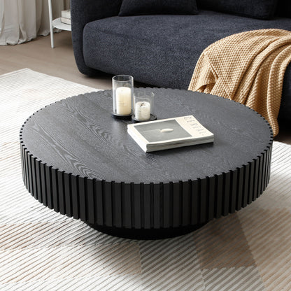 31.49'' Nesting Round Wood Coffee table for Apartment, Modern Living Room Coffee Table with Sturdy Pedestal,BLACK (Same Sku:W876P243950) image 6
