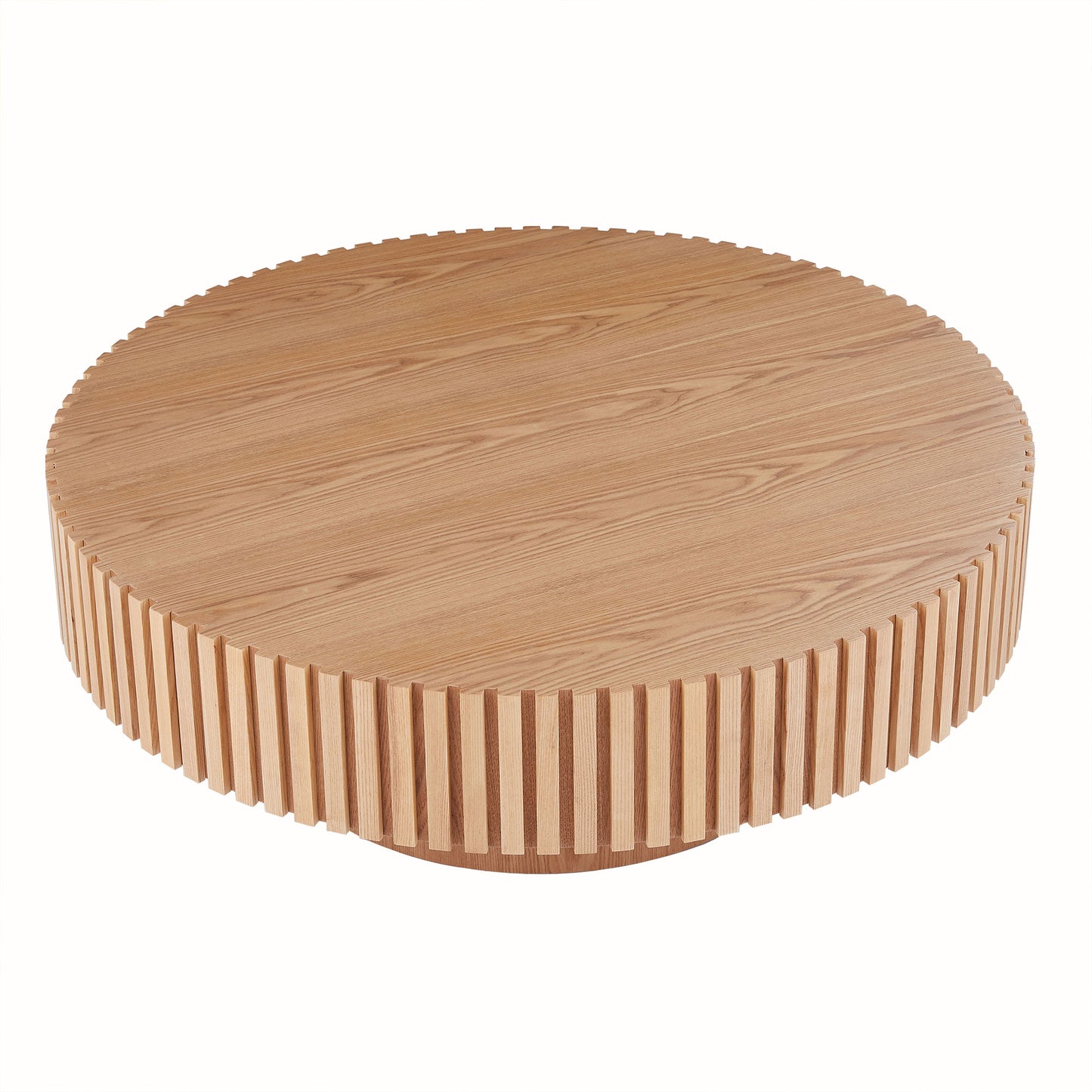 35.43'' Round Wood Coffee Table for Living Room, Modern Handcraft Drum Coffee Table, Circle Wooden Coffee Table for Small Space Apartment ASH.(Same Sku:W876P254011) image 9