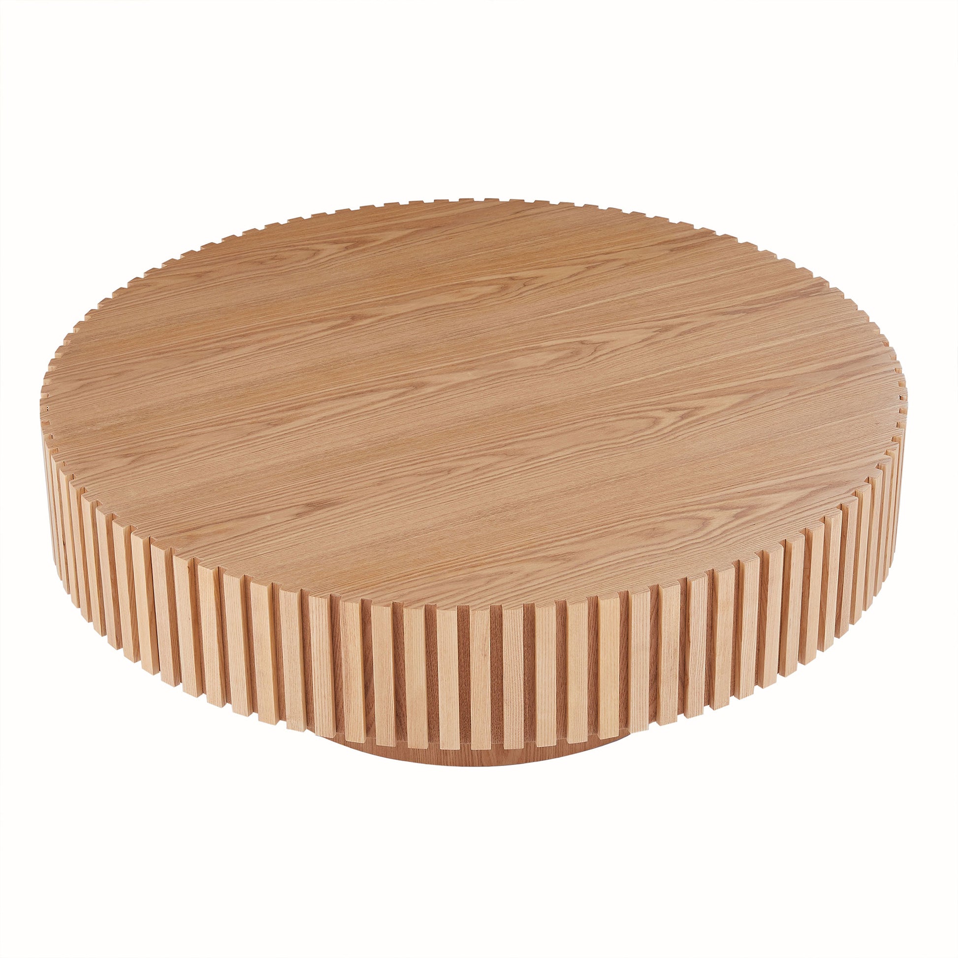 35.43'' Round Wood Coffee Table for Living Room, Modern Handcraft Drum Coffee Table, Circle Wooden Coffee Table for Small Space Apartment ASH.(Same Sku:W876P254011) image 9