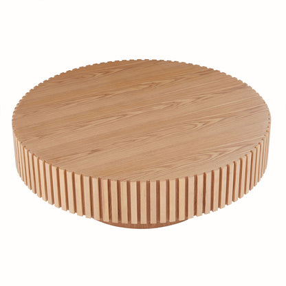 35.43'' Round Wood Coffee Table for Living Room, Modern Handcraft Drum Coffee Table, Circle Wooden Coffee Table for Small Space Apartment ASH.(Same Sku:W876P254011) image 9
