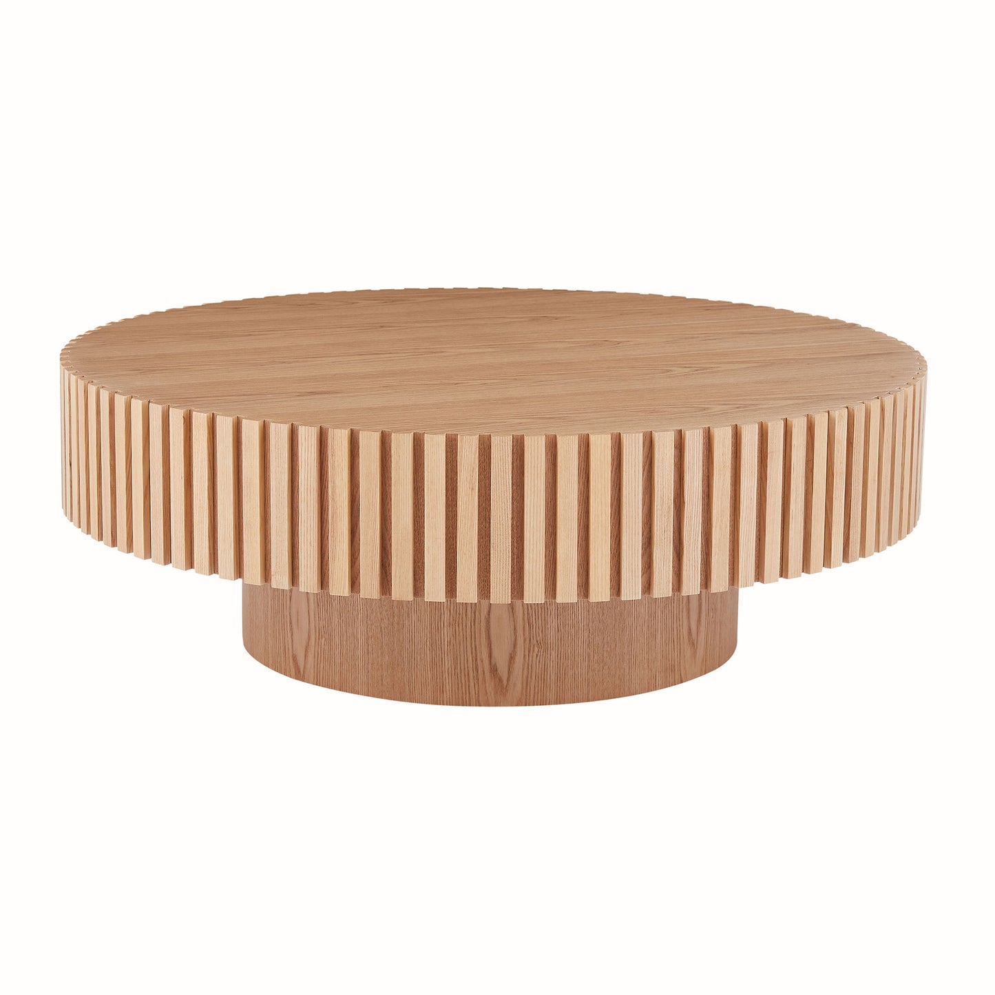 35.43'' Round Wood Coffee Table for Living Room, Modern Handcraft Drum Coffee Table, Circle Wooden Coffee Table for Small Space Apartment ASH.(Same Sku:W876P254011) image 1